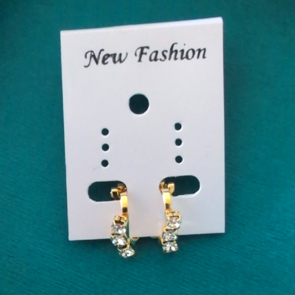 Gold Clip-on Earrings with Clear Stones